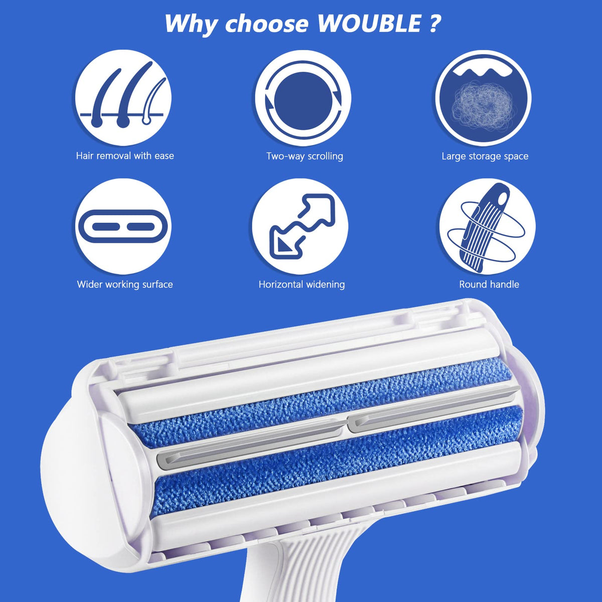 Wouble Reusable Pet Hair Remover Roller — White