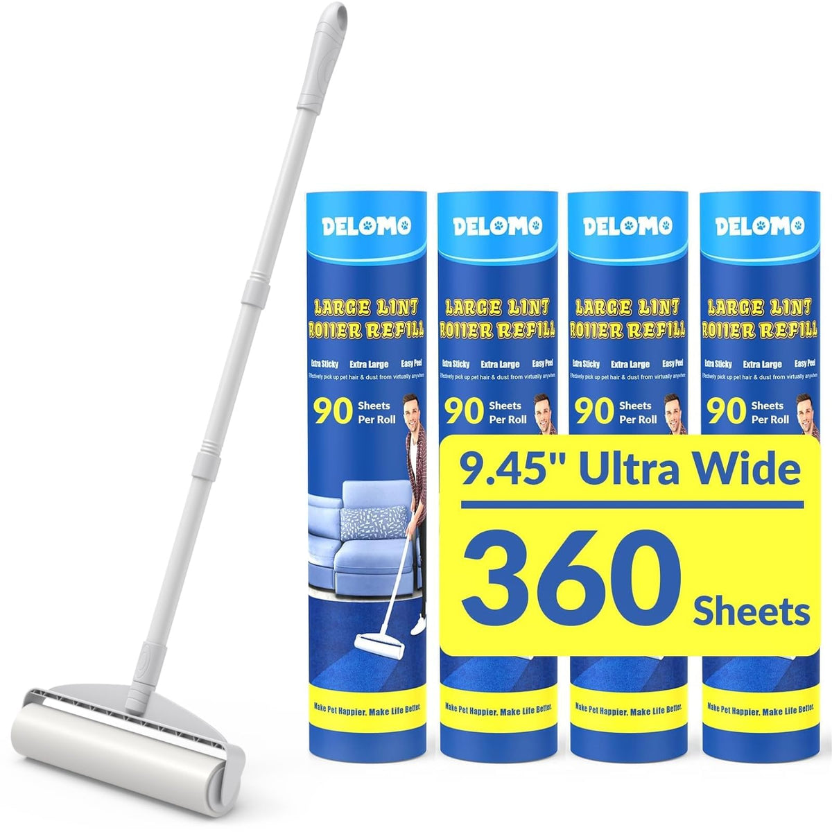 DELOMO Extra-Wide Lint Roller with Extendable Handle