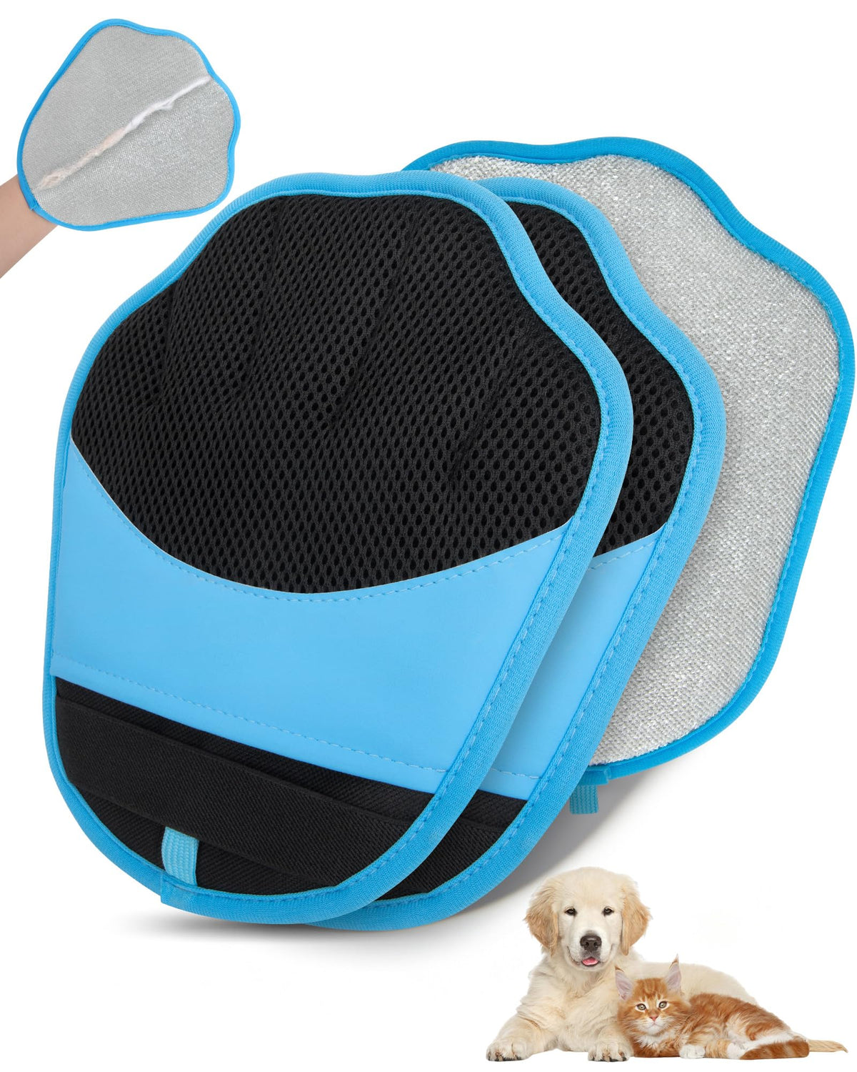 Lavendex Reusable Pet Hair Removal Gloves — Blue, 2 Pairs